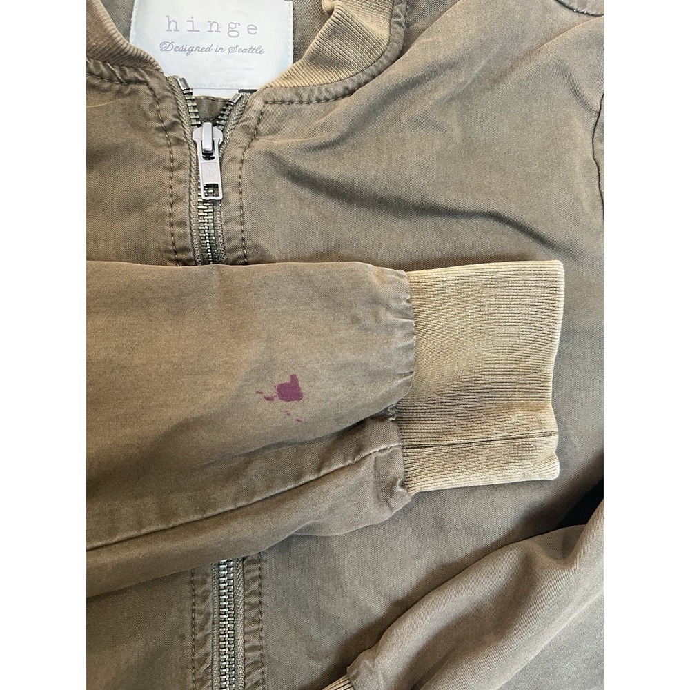 Hinge Olive Bomber Jacket Women's XS Zip Front Lightweight Seattle - Picture 3 of 12